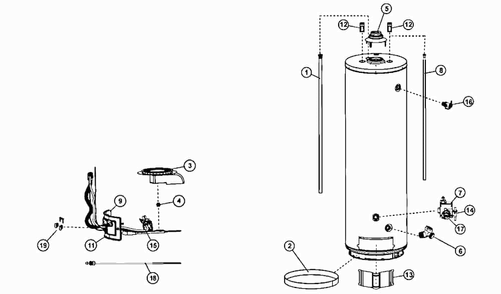 Water Heater Diagram and Parts List for 153332420  Kenmore Water Heater