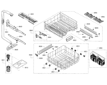 Racks Diagram and Parts List for SHX5AVF5UC 22 Bosch Dishwasher