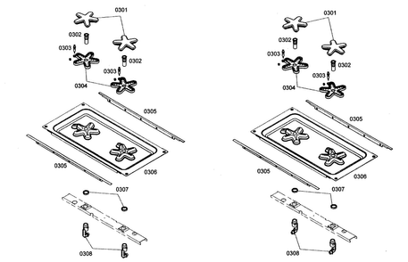 Burners Assy Diagram and Parts List for PRG364EDH01  Thermador Range