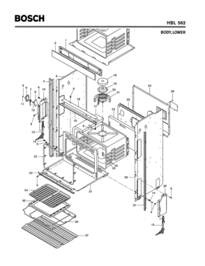 02 - BODY, LOWER Diagram and Parts List for HBL562  Bosch Range