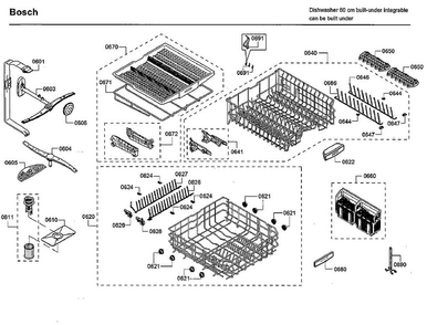 Rack Diagram and Parts List for SHP68TL5UC 09 Bosch Dishwasher