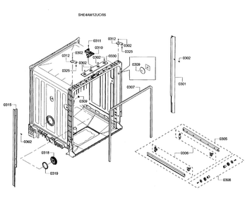 Cabinet Diagram and Parts List for SHE4AM12UC 05 Bosch Dishwasher