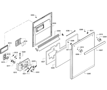 Door Assy Diagram and Parts List for DWHD410HFM 64 Thermador Dishwasher
