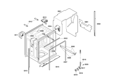 Cabinet Assy Diagram and Parts List for SHE45M05UC 52 Bosch Dishwasher