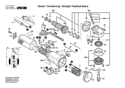 Section 1 Diagram and Parts List for GWS7-115 0601800039 Bosch Angle Grinder