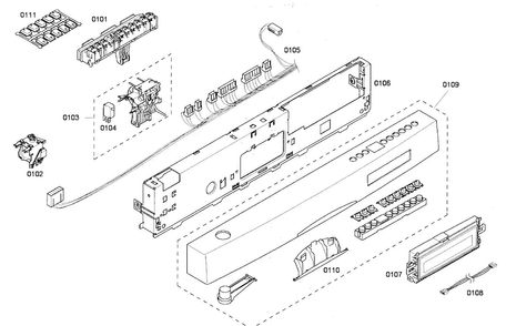 Front Panel Diagram and Parts List for SHE65P02UC 53 Bosch Dishwasher