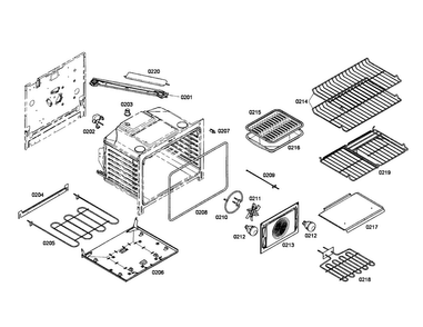 Cabinet/burner/racks Diagram and Parts List for HEI7032U 03 Bosch Range