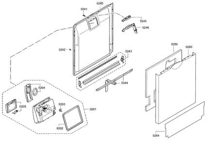 Door Diagram and Parts List for SGE63E15UC 98 Bosch Dishwasher