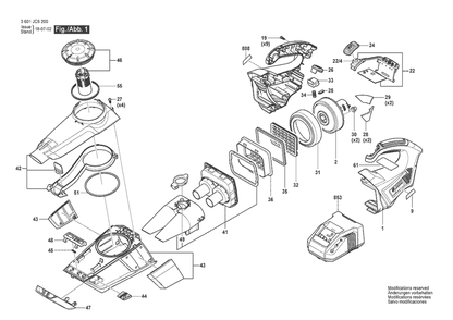 Section 1 Diagram and Parts List for 3601JC6210  Bosch Utility Vacuum