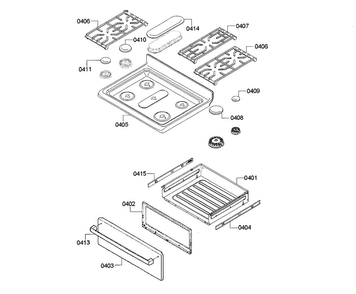 Cooktop & Drawer Diagram and Parts List for HGS5053UC 13 Bosch Range