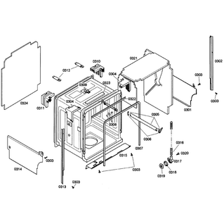 Cabinet Diagram and Parts List for SHE58C02UC 40 Bosch Dishwasher