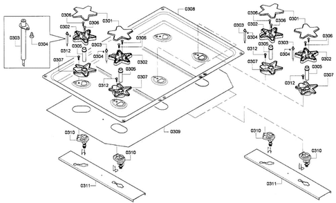 Burner Assy Diagram and Parts List for PRG366GH 01 Thermador Range