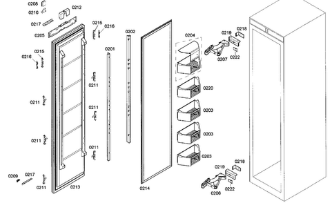 Door Assy Diagram and Parts List for B18IF70NSP 07 Bosch Freezer