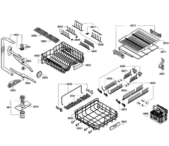 Baskets Assy Diagram and Parts List for SHV68E13UC 32 Bosch Dishwasher
