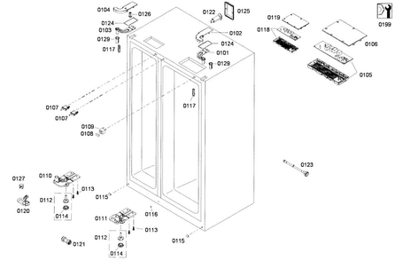 Cabinet Parts Diagram and Parts List for B22CS50SNW 01 Bosch Refrigerator