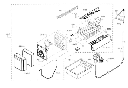 Ice Maker Diagram and Parts List for B22CT80SNS 01 Bosch Refrigerator