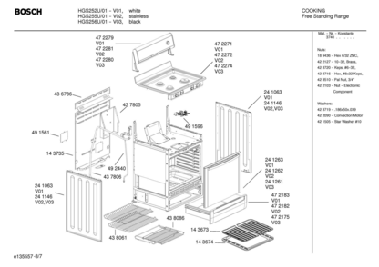 07 - RANGE COMPONENTS Diagram and Parts List for HGS255U  Bosch Range