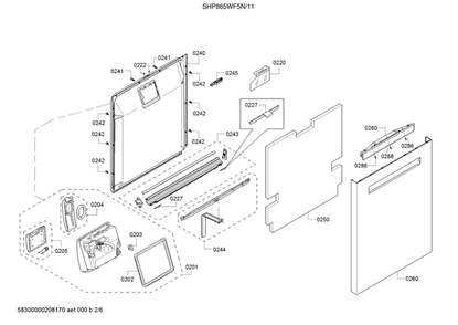Door/Dispenser Diagram and Parts List for SHP865WF5N 11 Bosch Dishwasher