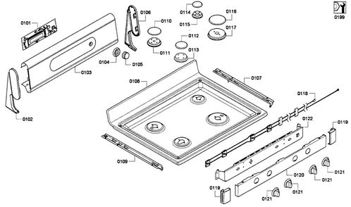 Top Assy Diagram and Parts List for HGS7282UC 06 Bosch Range