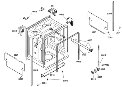 Cabinet Diagram and Parts List for SHE42L12UC 22 Bosch Dishwasher