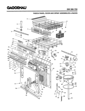 02 - FASCIA PANEL, DOOR AND SPRAY ASSEMBLIES & RACKS Diagram and Parts List for GM286-720  Bosch 