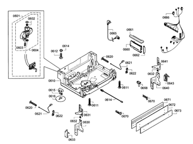Base Diagram and Parts List for SGX68U55UC A3 Bosch Dishwasher
