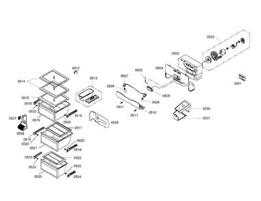 Drawer/fan Diagram and Parts List for B20CS51SNS 01 Bosch Refrigerator