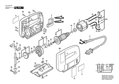 Bosch 4235 (F01242350a) Diagram and Parts List for 4235 F01242350A Bosch Jig Saw