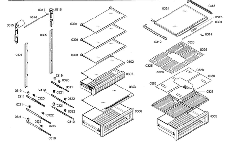 Shelves Assy Diagram and Parts List for T30IR70NSP-03  Thermador Refrigerator
