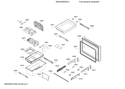 Freezer Door And Drawer Diagram and Parts List for B36CL80ENS 01 Bosch Refrigerator