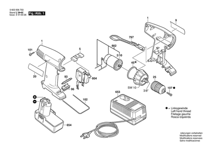 Section 1 Diagram and Parts List for 0603936740  Bosch Screwdriver