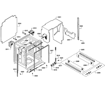 Cabinet Diagram and Parts List for SHE55P06UC 64 Bosch Dishwasher