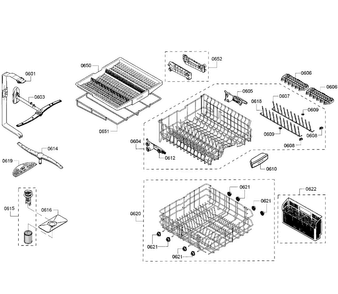 Baskets Diagram and Parts List for SHP65T55UC 01 Bosch Dishwasher