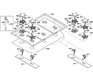 Burners Assy Diagram and Parts List for PRD366GHU 02 Thermador Range