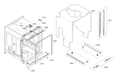 Frame Diagram and Parts List for SHE53TF5UC 01 Bosch Dishwasher