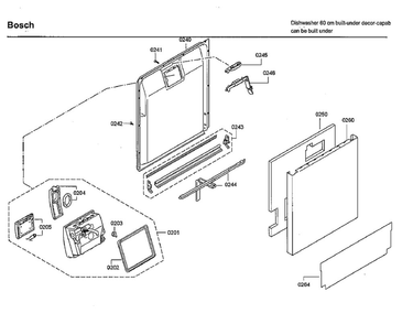 Door Diagram and Parts List for SHE9PT55UC D5 Bosch Dishwasher