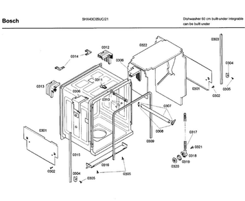 Frame & Cover Diagram and Parts List for SHX43C05UC 21 Bosch Dishwasher
