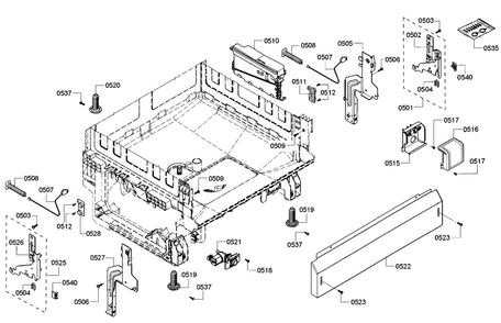 Base Diagram and Parts List for SHE3ARF6UC 08 Bosch Dishwasher
