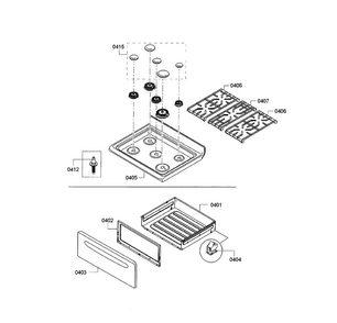 Cooktop & Drawer Diagram and Parts List for HGS3023UC 02 Bosch Range