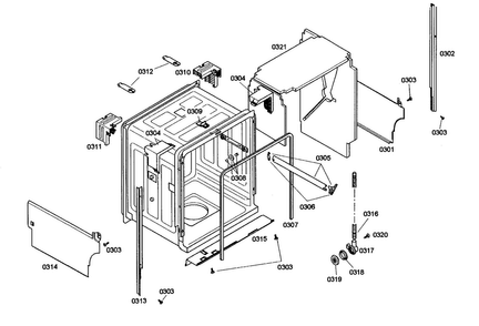 Cabinet Assy Diagram and Parts List for SHE46C02UC 48 Bosch Dishwasher