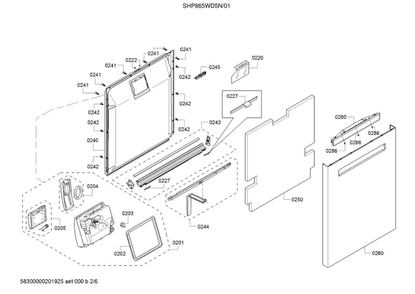 Door/Dispenser Diagram and Parts List for SHP865WD5N 01 Bosch Dishwasher