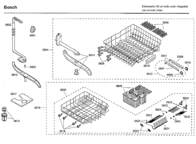 Rack Diagram and Parts List for SHX46L15UC 24 Bosch Dishwasher