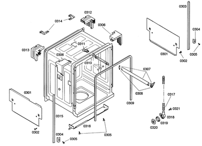 Cabinet Diagram and Parts List for SHE43C02UC 22 Bosch Dishwasher