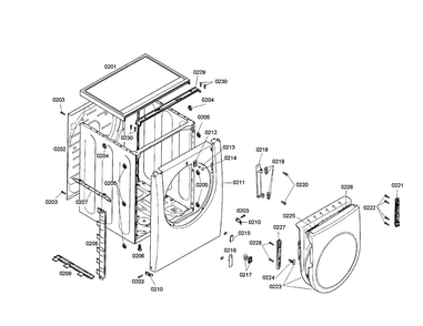 Cabinet/door Diagram and Parts List for WTMC1301US 03 Bosch Dryer