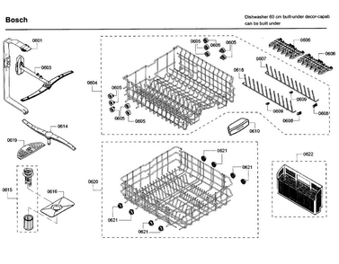 Rack Diagram and Parts List for SHE53T56UC 09 Bosch Dishwasher