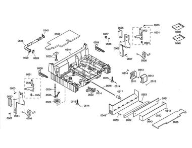Base Diagram and Parts List for SHX45P05UC 57 Bosch Dishwasher