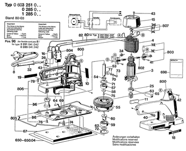 Section 1 Diagram and Parts List for 0600285045  Bosch Belt or Drum Sander