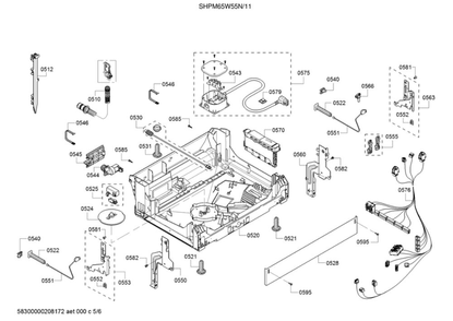 Base/Power Cord Diagram and Parts List for SHPM65W55N 11 Bosch Dishwasher
