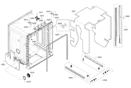 Frame & Cavity Diagram and Parts List for SHE3AR72UC 14 Bosch Dishwasher