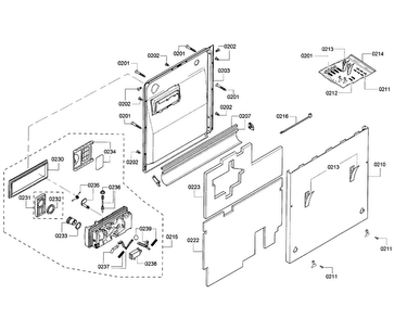 Door Assy Diagram and Parts List for SHV43R53UC 64 Bosch Dishwasher